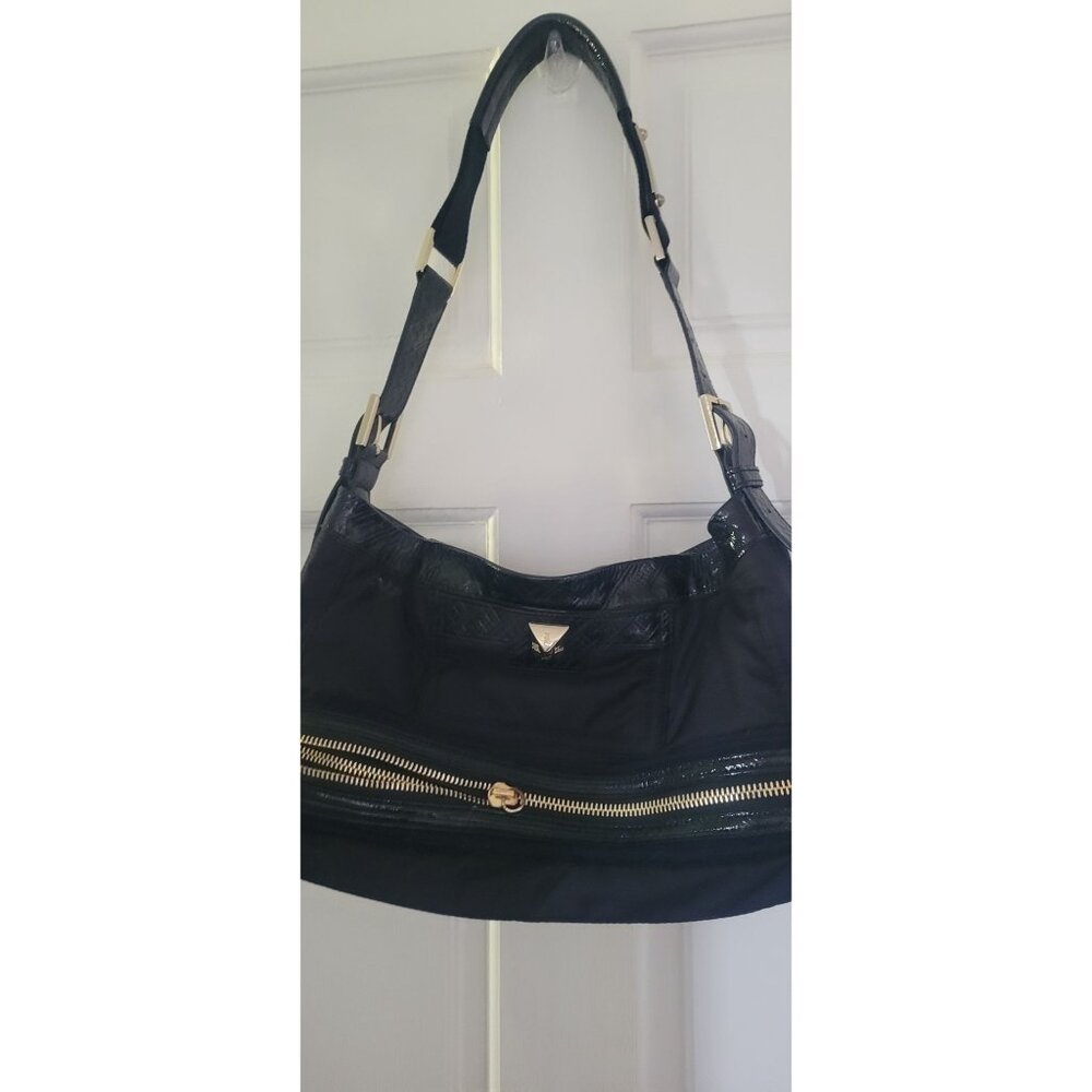 L.A.M.B.by Gwen Stefani Black Hobo Shoulder Bag  Gold Zippers READ SEE